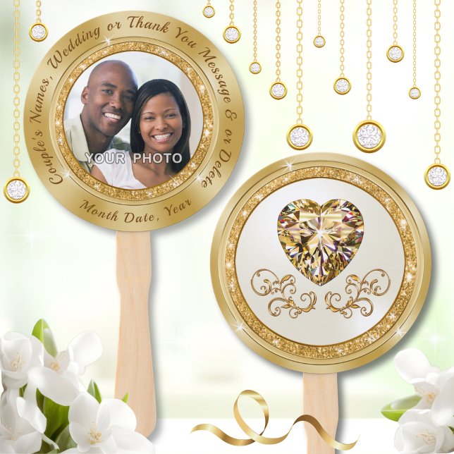 Abanico Hinchas personalizados para Boda con FOTO o borrar (Personalised Fans for Wedding. Gold, Ivory and Champagne, Wedding Paddle Fans. Wedding Photo Favors.)