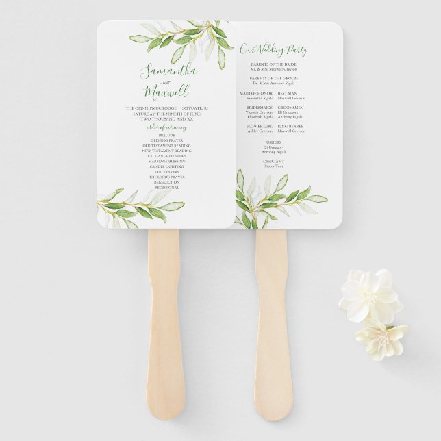 Abanico Hojas de acuarela verde botánica Boho (Anverso y reverso)