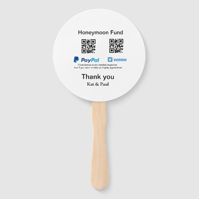 Abanico Honeymoon Fund PayPal Venmo código QR gracias (Anverso)