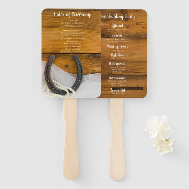 Abanico Horseshoe Pearls Country Programas de Bodas Occide (Anverso y reverso)