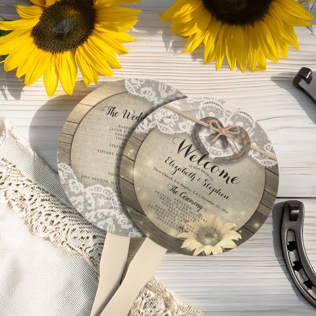 Abanico Horseshoe Sunflower Wood Programas de Boda Hand Fa (Subido por el creador)