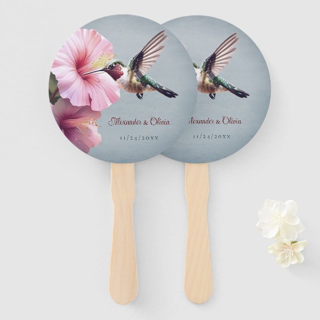 Abanico Hummingbird y Boda de Hibiscus | Azul (Anverso y reverso)