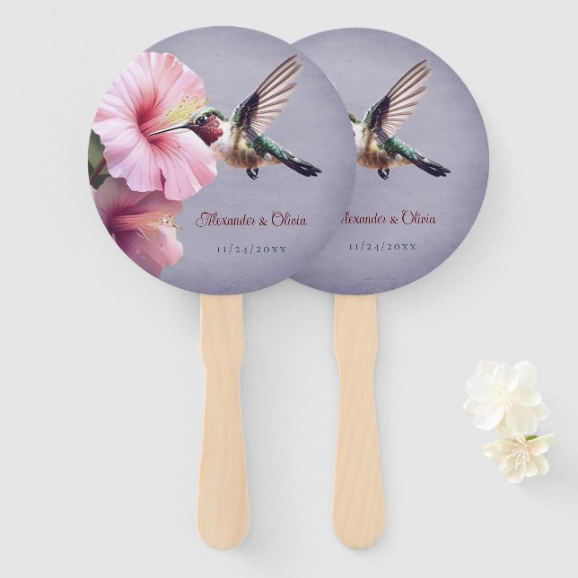 Abanico Hummingbird y Boda de Hibiscus | Morado (Anverso y reverso)