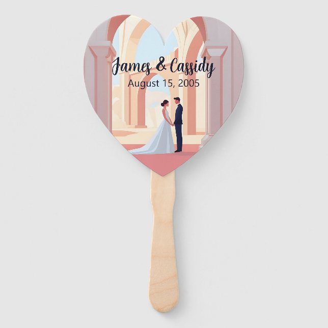 Abanico Ilustracion de pareja boda bajo arco de coliseo (Anverso)