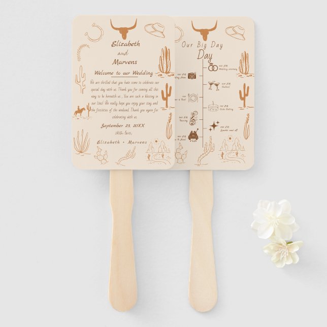 Abanico Ilustración de vaquero occidental boho  Cronología (Anverso y reverso)