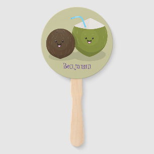 Abanico Ilustracion personalizado de cocos kawaii alegres