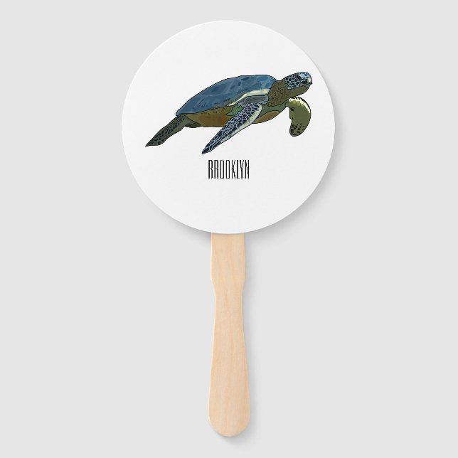 Abanico Ilustracion personalizado de tortugas marinas (Anverso)