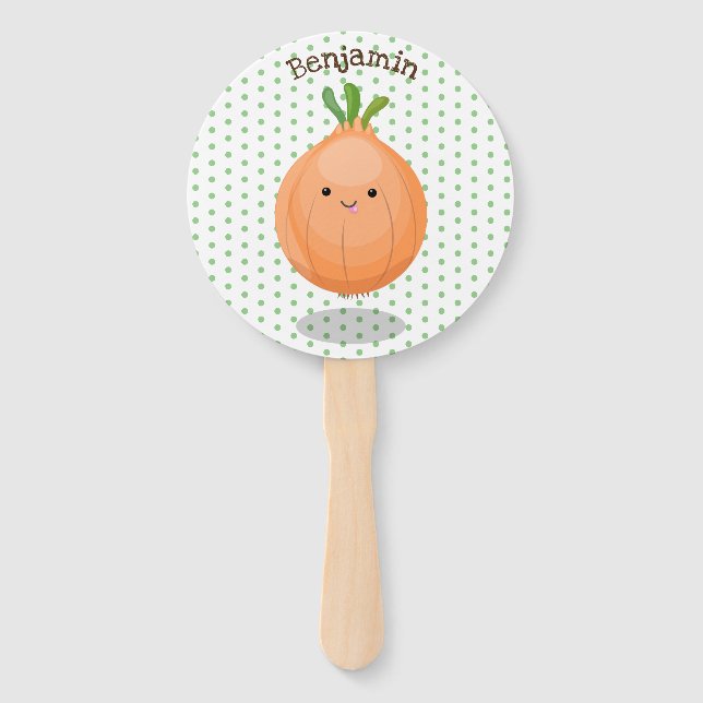 Abanico Ilustracion personalizado verde de cebolla marrón  (Anverso)