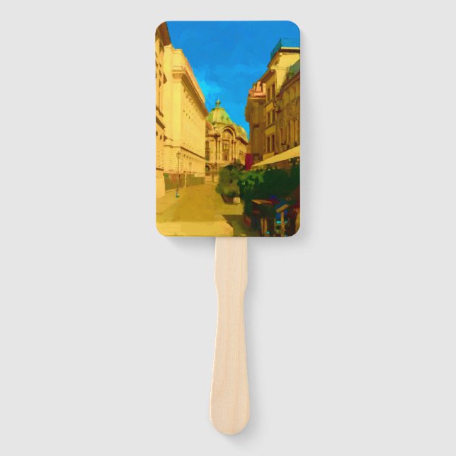 Abanico Impresión de pintura digital Bucarest Pallace (Anverso)