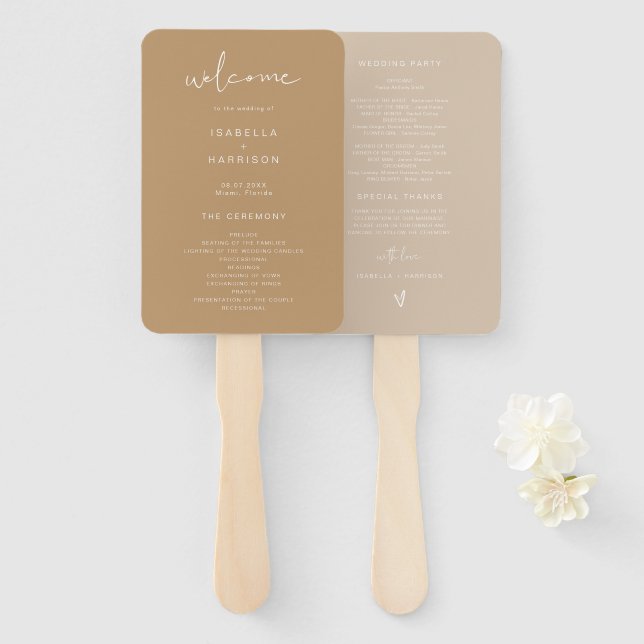 Abanico INDIE Bohemian Earth Toned Beige Wedding Program (Anverso y reverso)