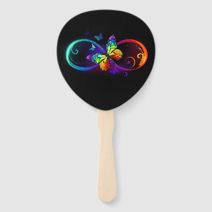 Abanico Infinidad vibrante con mariposa arco iris sobre ne