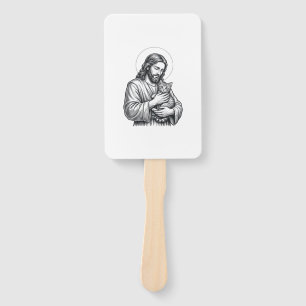 Abanico Jesús Antiguo Sosteniendo Gato Grabado Gráfico_1