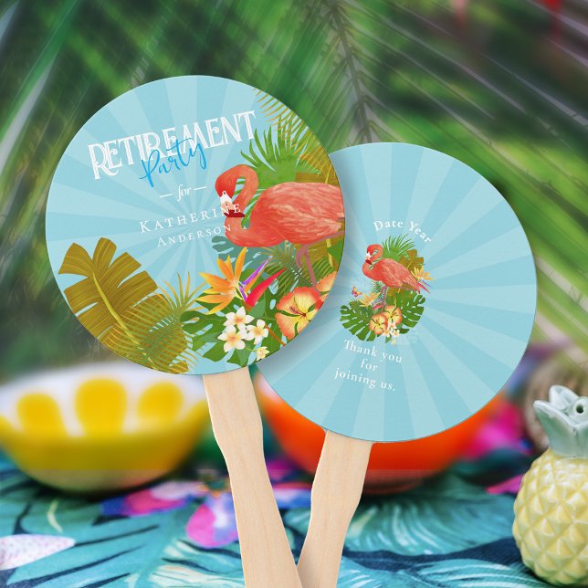 Abanico Jubilación Flamingo Azul (Flamingo Retirement Blue Hand Fan)