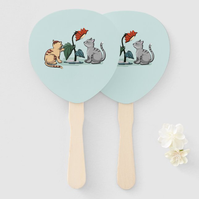 Abanico Juego de flores del verano de los gatitos (Anverso y reverso)
