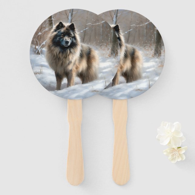 Abanico Keeshond Deja que nieve Navidad (Anverso y reverso)