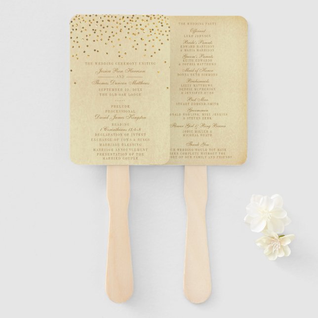 Abanico La colección de Bodas Glam Gold Confetti (Anverso y reverso)