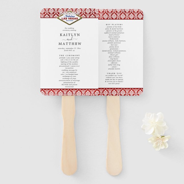 Abanico La colección de Bodas Purpurinas Damask Las Vegas (Anverso y reverso)