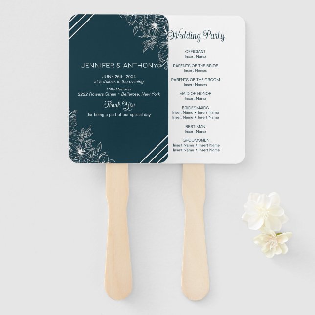 Abanico La mano de los lirios blancos dibujada (Anverso y reverso)