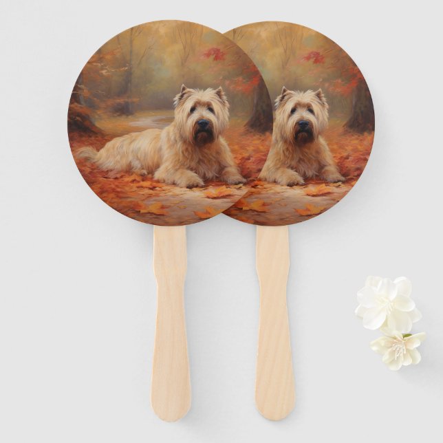 Abanico Las hojas de Wheaten Terrier se inspiran en otoño (Anverso y reverso)