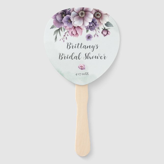 Abanico Lavanda con ducha de novia y flor verde (Anverso)