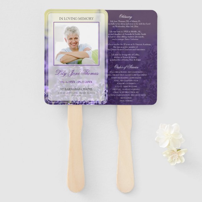 Abanico Lavanda en el programa funerario de memoria amoros (Anverso y reverso)