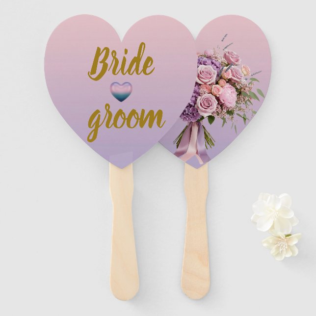 Abanico Lavender Pink Floral Heart Summer Wedding Hand Fan (Anverso y reverso)
