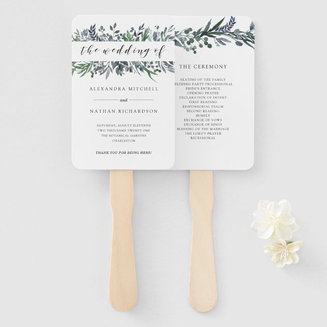 Abanico Leafy Watercolor | BODA (Anverso y reverso)