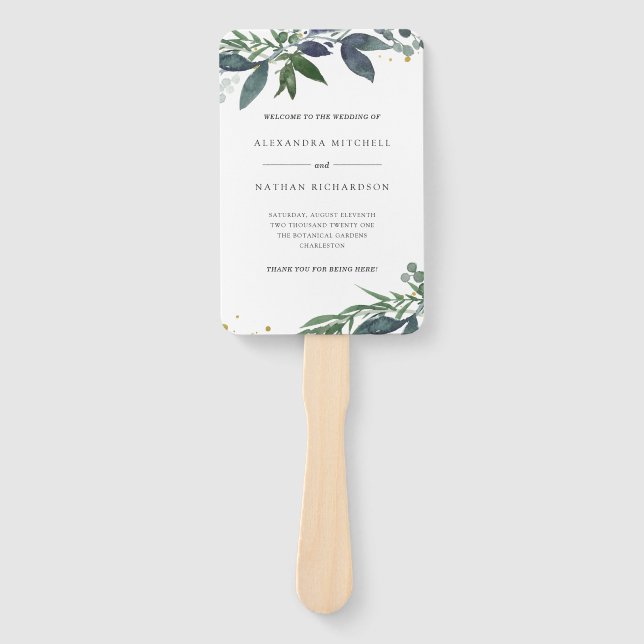 Abanico Leafy Watercolor | Foliage Boda (Anverso)