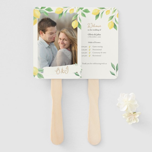 Abanico Lemon Citrus Greenery Wedding Ceremony Fan Program (Anverso y reverso)
