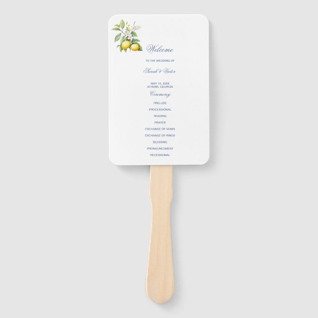 Abanico Lemon Wedding Program Hand Fan (Anverso)