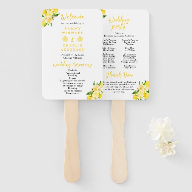 Abanico Lemons and Foliage Wedding Program (Anverso y reverso)