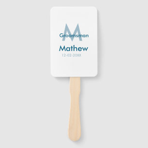 Abanico Letra azul marino groomsman fecha masculina por
