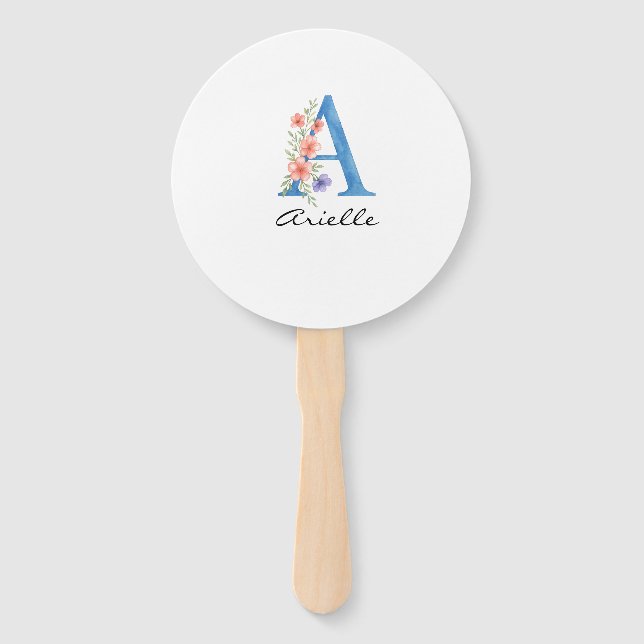 Abanico Letra floral acuarela personalizada monograma (Anverso)