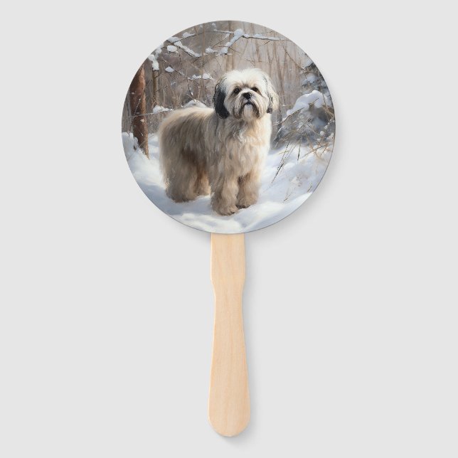 Abanico Lhasa Apso Deja que nieve Navidad (Anverso)