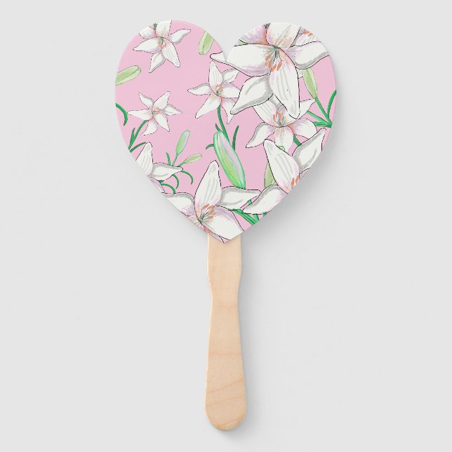 Abanico Lillies blancos sobre el Ilustracion de fondo rosa (Anverso)