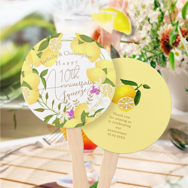 Abanico Limon exprimido blanco (10th Wedding Anniversary Thank You hand Fan)