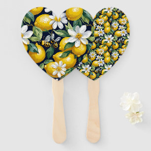 Abanico Limones amarillos frescos con abejas ocupadas y fl