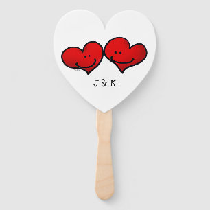 Abanico lindo 2 corazones rojos boda