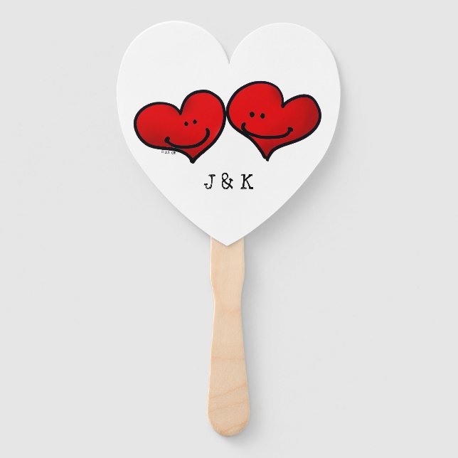 Abanico lindo 2 corazones rojos boda (Anverso)