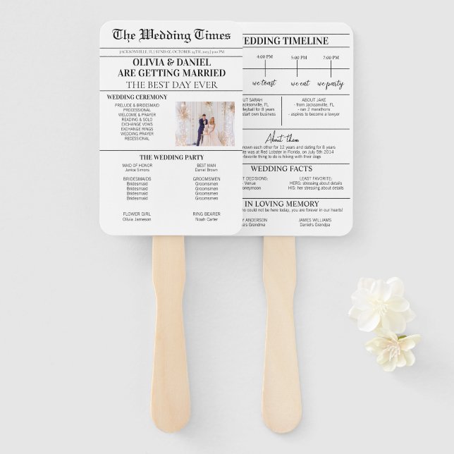 Abanico Línea de tiempo del programa del Día de la boda de (Anverso y reverso)