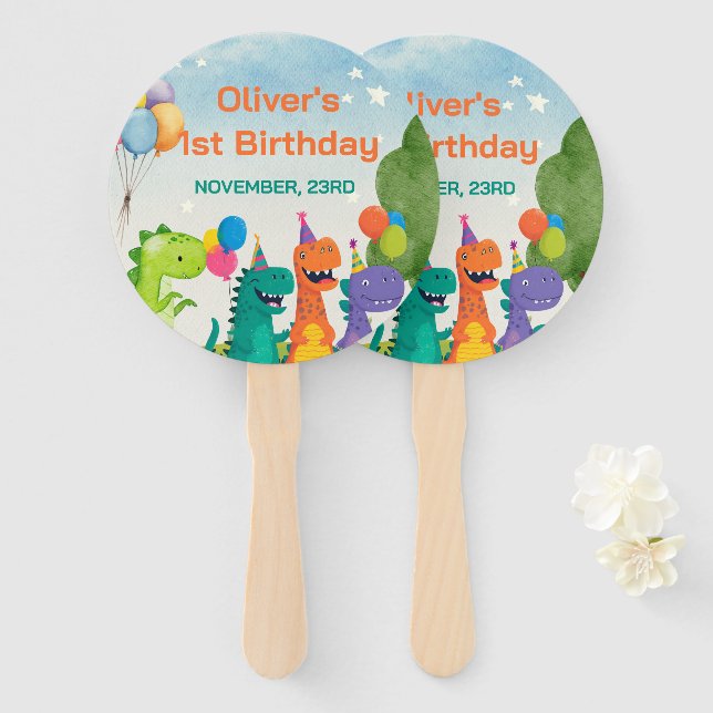 Abanico Little Dino 1st Birthday Set of Fans (Anverso y reverso)