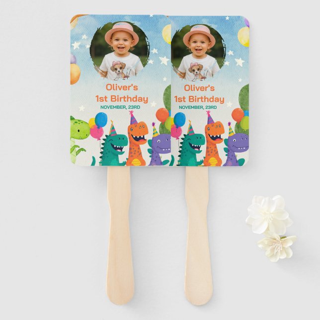 Abanico Little Dino 1st Birthday Set of Fans (Anverso y reverso)
