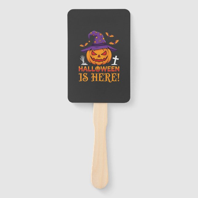 Abanico Llega Halloween Bruja Calabaza Vector (Anverso)