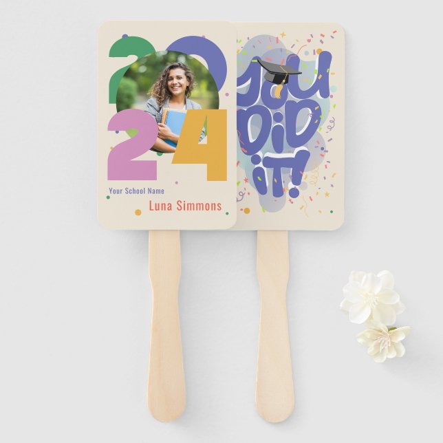 Abanico "¡Lo hiciste!" Clase de foto personalizada de 2024 (Anverso y reverso)