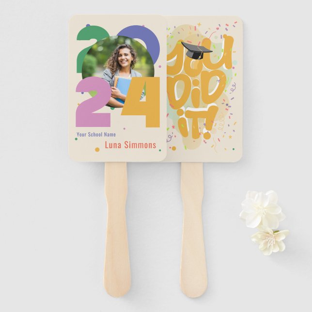 Abanico "¡Lo hiciste!" Clase de foto personalizada de 2024 (Anverso y reverso)