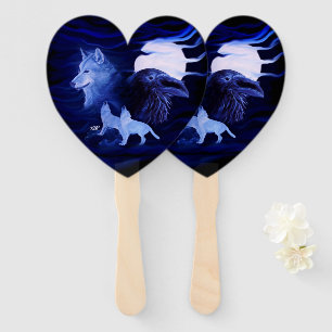 Abanico Lobos y Raven con luna llena