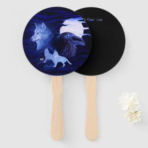 Abanico Lobos y Raven con luna llena