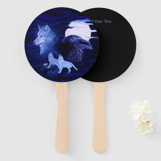 Abanico Lobos y Raven con luna llena (Anverso y reverso)