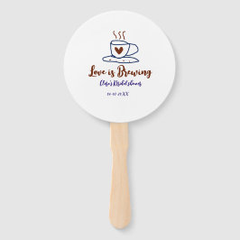 Abanico Love is Brewing brown blue bridal shower add name 