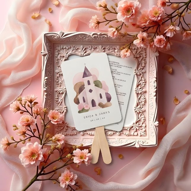 Abanico Lovely Rustic Pink Tones Church Wedding Program (Lovely Rustic Pink Tones Church Wedding Program Hand Fan Design.)